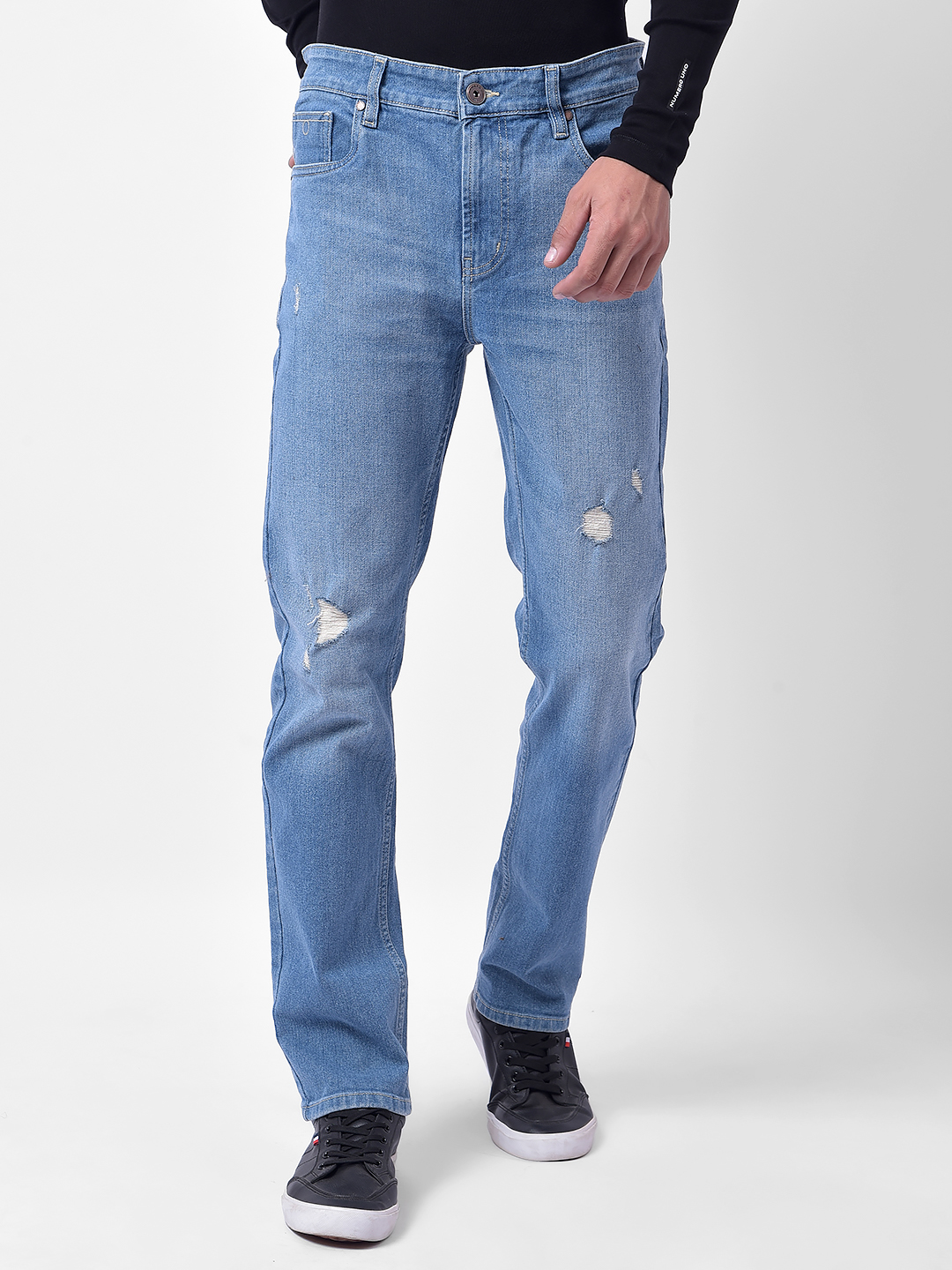 Numero Uno Men Light Blue Distressed Sustainable Jeans